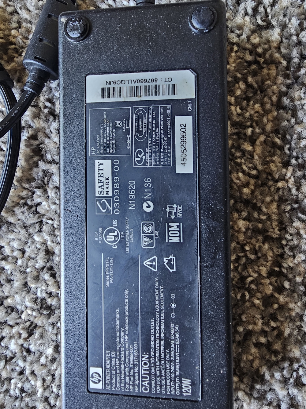 HP 120W AC Power Adapter Rectangular Laptop Power Adapter with Cord